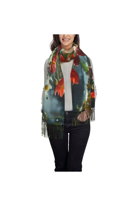 Vibrant Bouquet Waterfall Women's Traditional Scarf Wrap Tassel Shawl Fringes Neck Head Shawl Retro Scarf