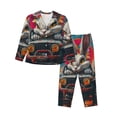 thumbnail image 1 of Rateoe Vibrant Bunny Ride Pattern Womens Pajamas Set Long Sleeve Sleepwear Button Down Nightwear Soft Cotton Pj Lounge Sets-Small, 1 of 7