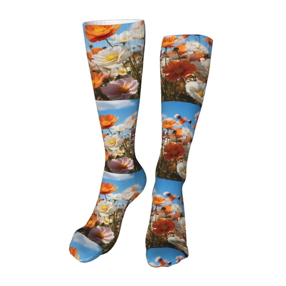 Rateoe Vibrant Field Of Blossoms print Women's Men's Novelty 20in Crew Socks Cotton Socks Knee High Socks for Walking,Running,Nurses,Pregnancy-One Size
