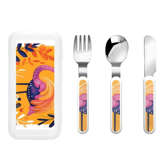 Rateoe Vibrant Flamingo Illustration for Stainless Steel Kids Silverware Set - Child and Toddler Safe Flatware - Children's Knife, Fork And Spoon Set