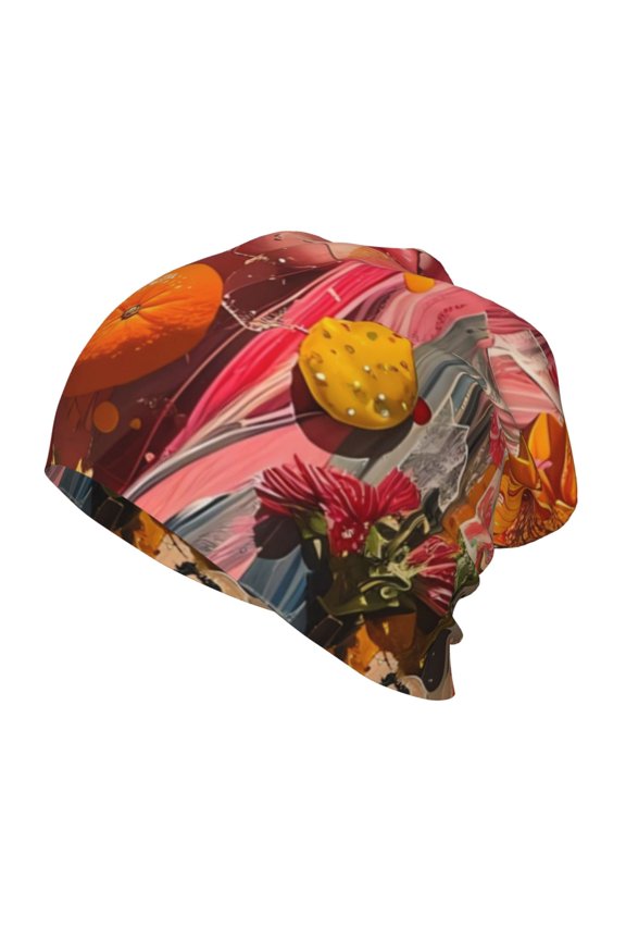 Vibrant Floral Collage Portrait Kids Beanie Warm Knit Beanie Hats Boys Girls Winter Hat Soft Slouchy Hats for Kids