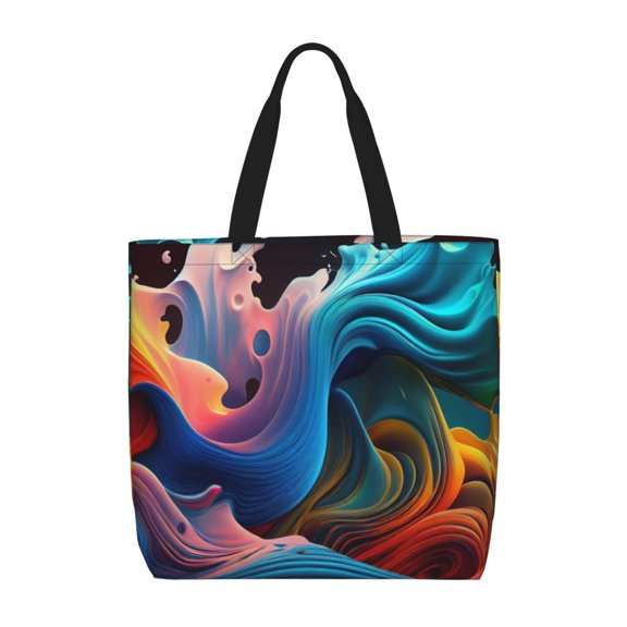 Rateoe Vibrant Fluid Motion Art Print Lightweight Tote Bag for Women, Water-Resistant Shoulder Bag with Zipper, Spacious Casual Handbag for Work, School, Shopping