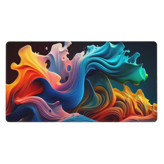 Rateoe Vibrant Fluid Motion Art Print Mouse Pad - Extended Large Gaming Mousepad,Non-Slip Stitched Edge,16x29.5 Inch
