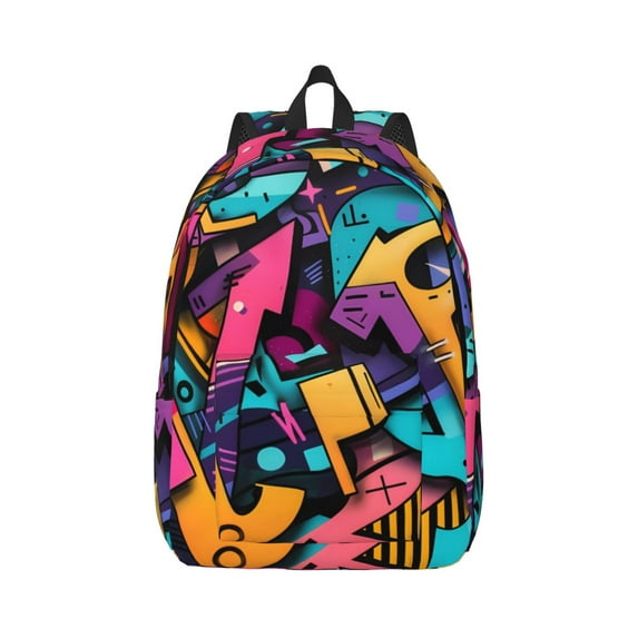 Rateoe Vibrant Graffiti Urban Art Pattern Canvas College Laptop Backpack,Travel Daypack,Durable Rucksack Travel Notebook Bag School Backpack Book Bag for Men Women-Medium