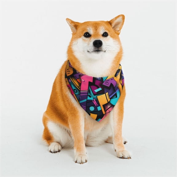 Rateoe Vibrant Graffiti Urban Art Print Pet Scarf for Dogs and Cats – Stylish Reflective Design, Breathable & Durable Pet Bandana with Quick-Release Buckle-Medium