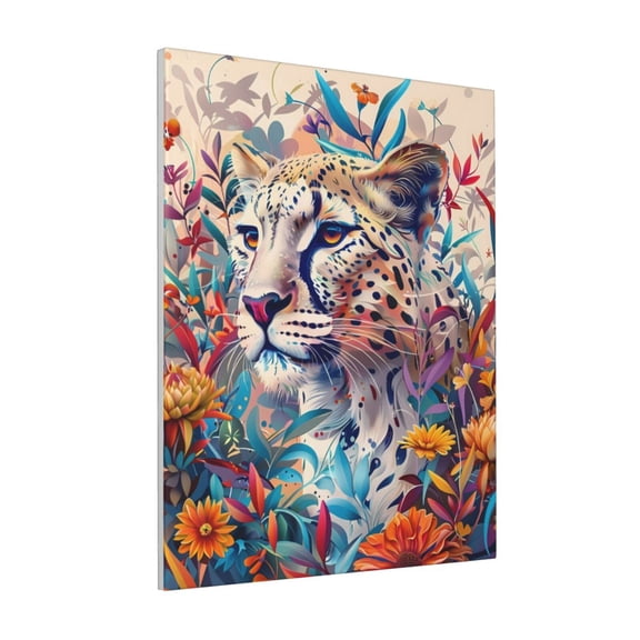 Rateoe Vibrant Leopard In Flowers Pattern Decorative Picture – Unique Modern Wall Art, Ready-to-Hang Canvas Print for Home (Vertical)