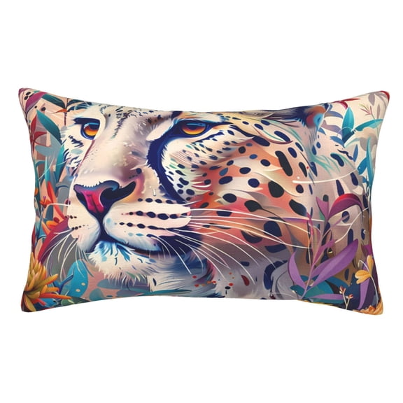 Rateoe Vibrant Leopard In Flowers Pattern Decorative Pillow Case,Throw Pillow Covers,Plush Pillow Cover,Soft Pillow Case,Velvet Pillow Case-16"x24"