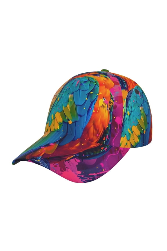 Vibrant Parrot Splash Art Pattern Mens Baseball Cap Adjustable Curved Brim Hat, Soft Cotton Sports Cap for Outdoor, Casual, and Everyday Wear, Comfortable & Breathable