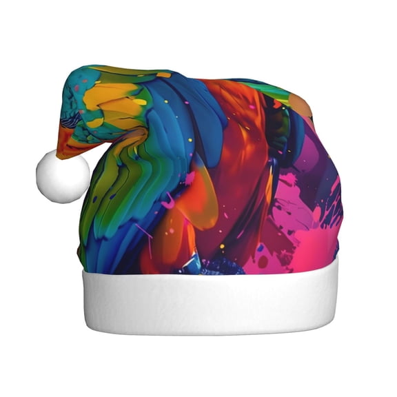 Rateoe Vibrant Parrot Splash Art Pattern Santa Hat Christmas Hats for Adults, Holiday Unisex Velvet Comfort Xmas Hat for Women Men