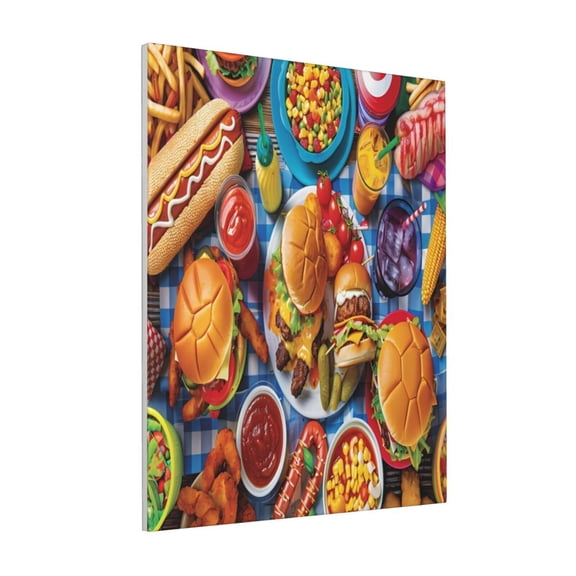 Rateoe Vibrant Picnic Food Spread Pattern Decorative Picture – Unique Modern Wall Art, Ready-to-Hang Canvas Print for Home (Vertical)