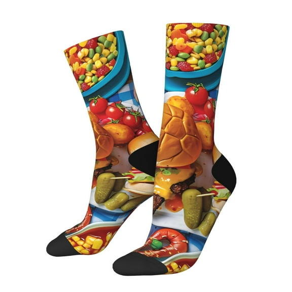 Rateoe Vibrant Picnic Food Spread for Women Casual Calf Socks - Cute Crew Socks - Thin Soft Above Ankle Socks Size 5-11