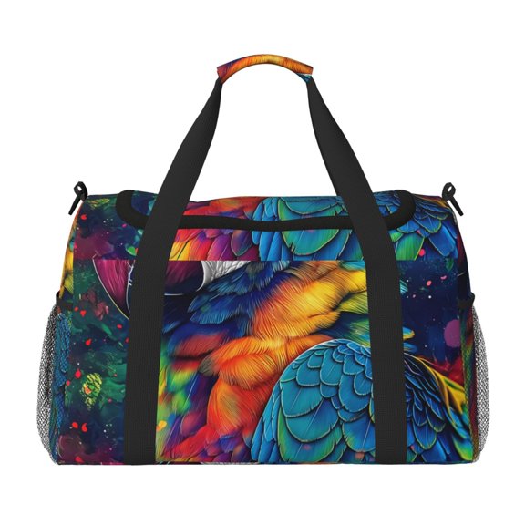 Rateoe Vibrant Rainbow Parrot Fantasy Pattern Gym Bag for Women, Duffle Bag for Travel with Wet Pocket, Carry on Weekender Bags for Women, Water Resistant Travel Bag Duffel Bag
