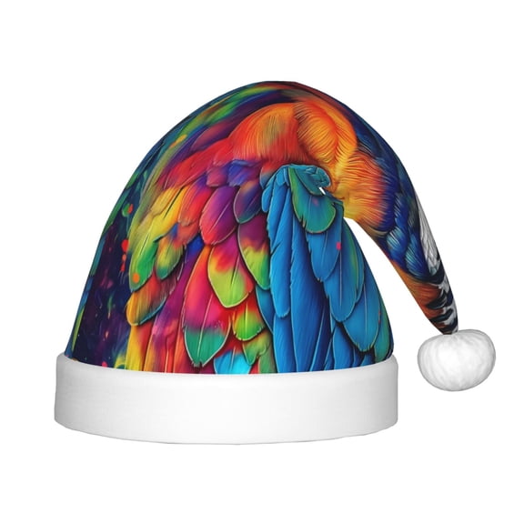 Rateoe Vibrant Rainbow Parrot Fantasy Santa Hat Confortable Christmas Hat for Christmas Party Favors Fit for Kids