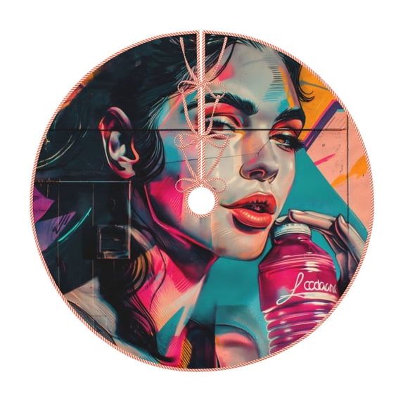 Rateoe Vibrant Street Art Portrait Pattern Christmas Tree Skirt with Ties, Christmas Tree Decorations, Farmhouse Christmas Decor Xmas Holiday Decorations-30"