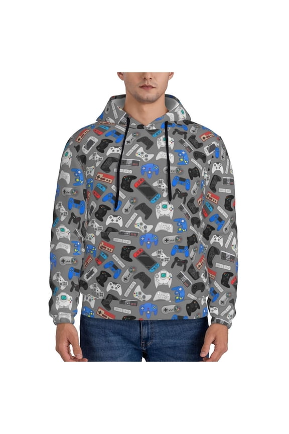 Video Game Pattern Mens Hoodie, Pullover Hooded Sweatshirt, Kangaroo Pocket Hoodie Ideal for Daily Wear, Travel and Home-Medium