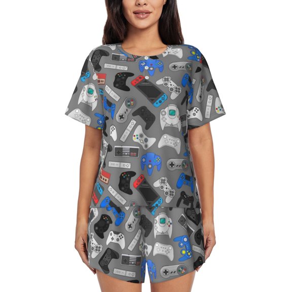 Rateoe Video Game Pattern Women's Short-Sleeved Pajama Set - 2 Piece Soft and Lightweight Sleepwear Set-4X-Large