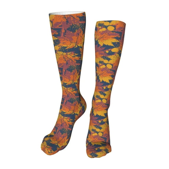Rateoe Vintage Abstract Maple Leaf Art print Women's Men's Novelty 20in Crew Socks Cotton Socks Knee High Socks for Walking,Running,Nurses,Pregnancy-One Size