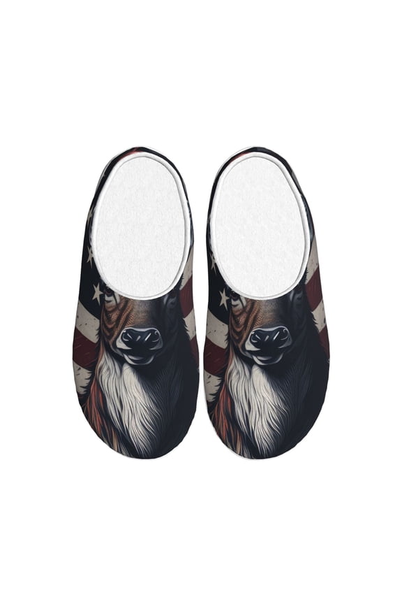 Vintage American Deer Print Women's Men's Cotton Knit Slippers Lightweight Memory Foam Indoor House Shoes with Anti-Skid Sole-40/41