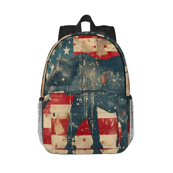 Rateoe Vintage American Flag Elephant Pattern Student Backpack Water-resistant Backpack 15-inch Laptop Backpack Lightweight Adjustable School Backpack