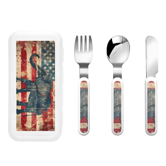 Rateoe Vintage American Flag Elephant for Stainless Steel Kids Silverware Set - Child and Toddler Safe Flatware - Children's Knife, Fork And Spoon Set