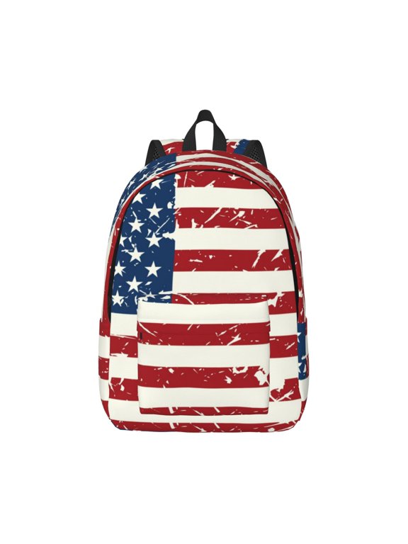 Vintage American Flag Pattern Canvas College Laptop Backpack,Travel Daypack,Durable Rucksack Travel Notebook Bag School Backpack Book Bag for Men Women-Small