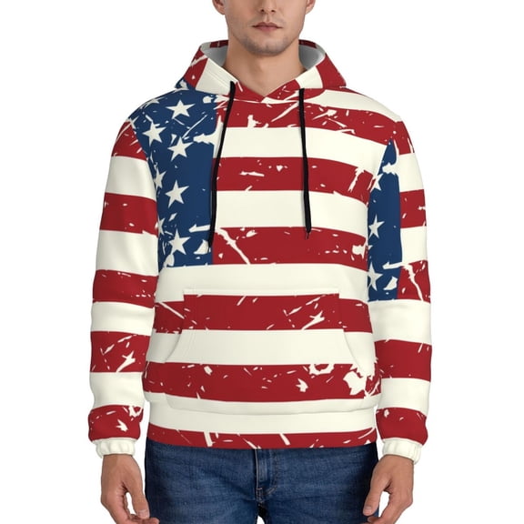 Rateoe Vintage American Flag Pattern Mens Hoodie, Pullover Hooded Sweatshirt, Kangaroo Pocket Hoodie Ideal for Daily Wear, Travel and Home-XX-Large