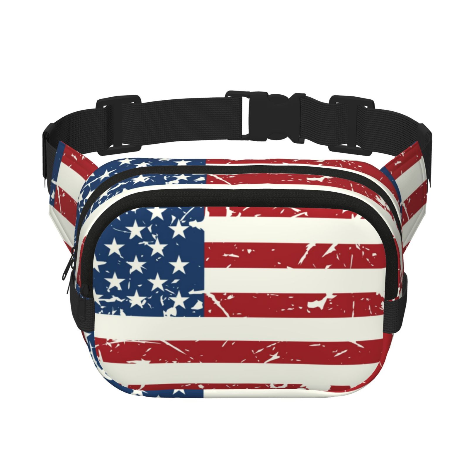 Banane Vintage En Cuir Noir - Drapeau Américain - 3 Poches Zippées - Occasion