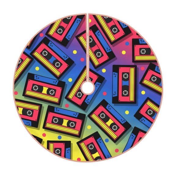 Rateoe Vintage Audio Cassettes Pattern Christmas Tree Skirt with Ties, Christmas Tree Decorations, Farmhouse Christmas Decor Xmas Holiday Decorations-30"