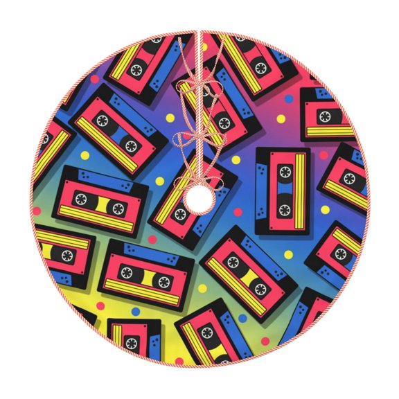 Rateoe Vintage Audio Cassettes Pattern Christmas Tree Skirt with Ties , Christmas Tree Decorations, Farmhouse Christmas Decor Xmas Holiday Decorations-36"