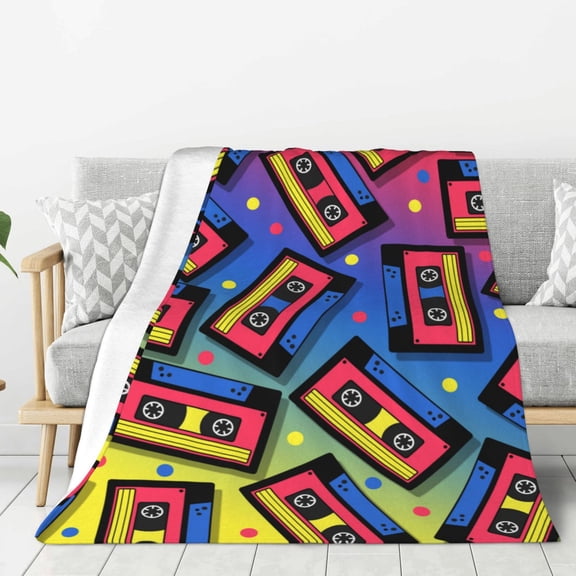 Rateoe Vintage Audio Cassettes Pattern Flannel Throw Blanket, Ultra-soft Blanket for Bed, Couch, Car, Hypoallergenic Anti-pilling blanket-40"x30"(Vertical)