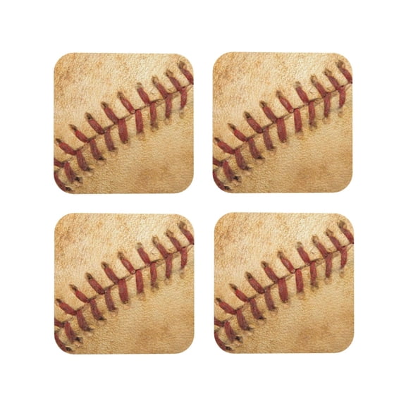 Rateoe Vintage Baseball Drawing Drink Coasters Set of 4 Leather Coasters Spill Protection for Table Desk,Durable and Non Slip Leather Coaster ,4 Inches Drink Mats-Square