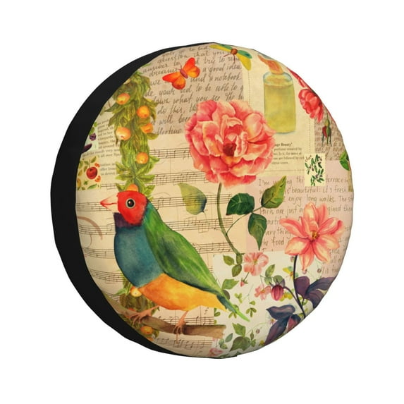 Rateoe Vintage Bird Pattern Tire Cover Wheel Protectors Weatherproof Wheel Covers Universal Fit for Trailer Rv SUV Truck Camper Travel Trailers Accessories-15 inch