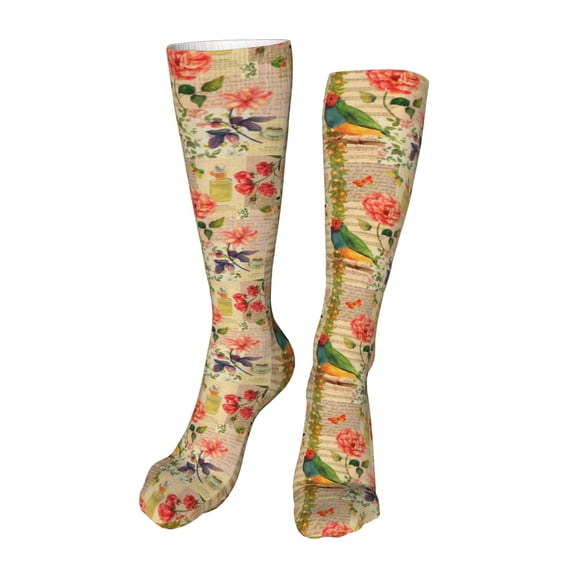 Rateoe Vintage Bird print Women's Men's Novelty 20in Crew Socks Cotton Socks Knee High Socks for Walking,Running,Nurses,Pregnancy-One Size