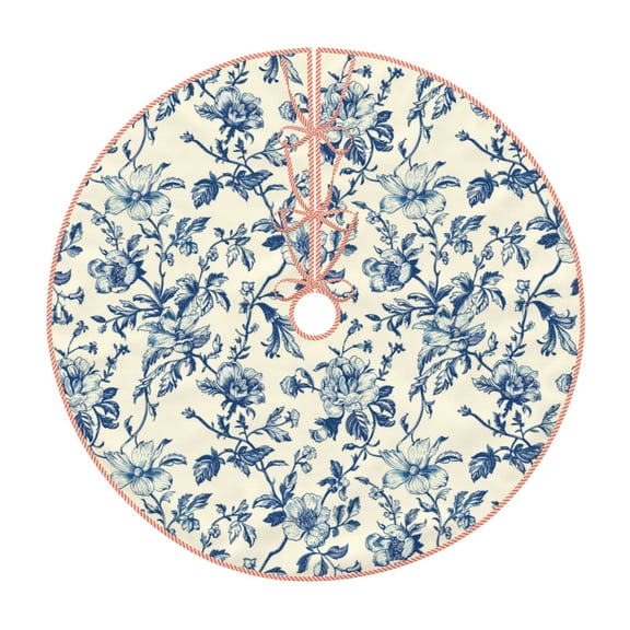 Rateoe Vintage Blue Floral Pattern Christmas Tree Skirt with Ties, Christmas Tree Decorations, Farmhouse Christmas Decor Xmas Holiday Decorations-30"