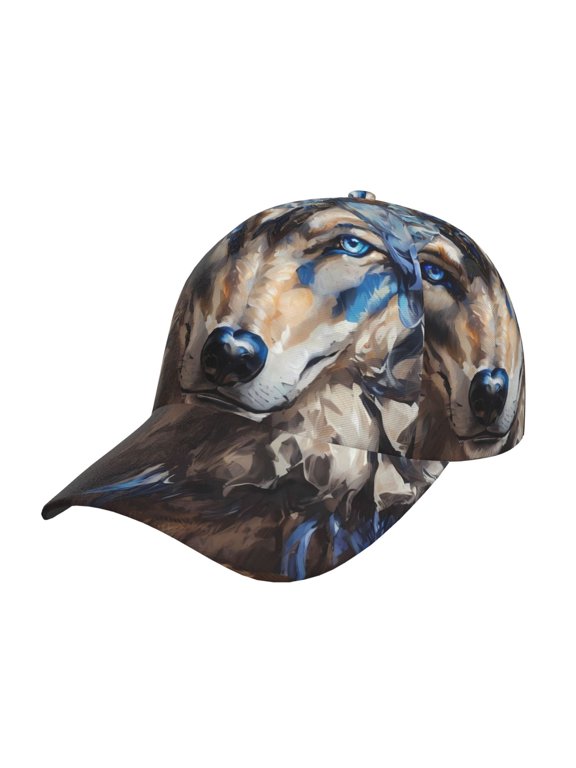 Vintage Blue Floral Wolf Pattern Mens Baseball Cap Adjustable Curved Brim Hat, Soft Cotton Sports Cap for Outdoor, Casual, and Everyday Wear, Comfortable & Breathable