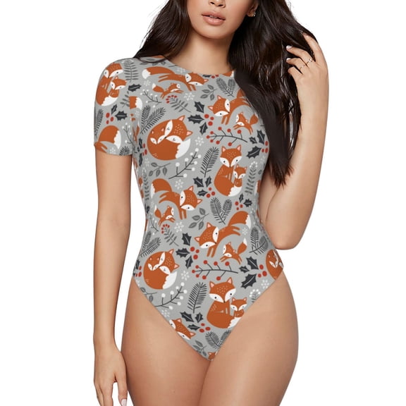 Rateoe Vintage Blue Fox Family A Printed Women Rash Guard Short Sleeve,Tummy control Swimsuit Surfing Swimsuit Bathing Suit Short-sleeved Onesie UPF 50+ -XX-Large