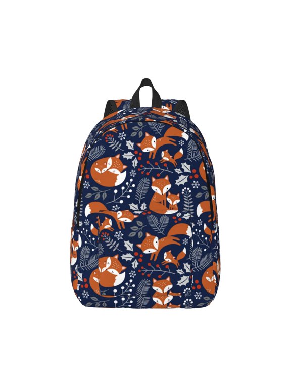 Vintage Blue Fox Family Pattern Canvas College Laptop Backpack,Travel Daypack,Durable Rucksack Travel Notebook Bag School Backpack Book Bag for Men Women-Medium