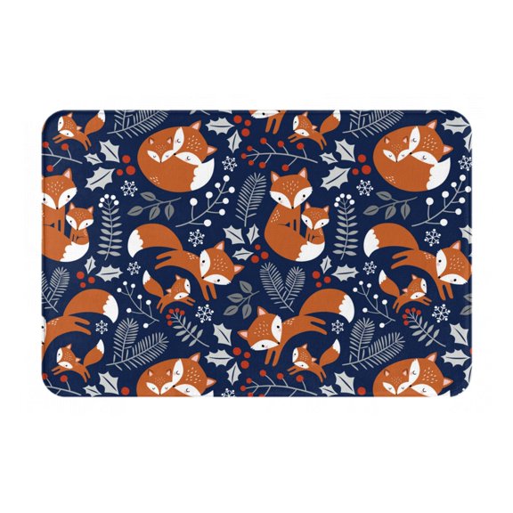 Rateoe Vintage Blue Fox Family Pattern Flannel Door Mat Indoor Outdoor Entrance, Waterproof All-Weather Doormat,Fade Resistant, Low Profile Entryway Mat 16x24in