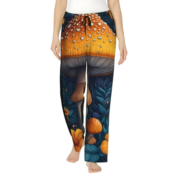 Rateoe Vintage Blue Leaf Mushroom Pattern Women’s Ultra-Soft Comfy Pajama Lounge Pants Sleepwear,Comfortable Lounge Wear,lightweight Pajamas, Casual Home Wear-Small