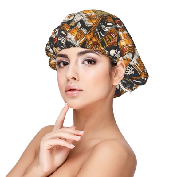 Rateoe Vintage Bottles Pattern Silk Satin Hair Bonnet for Sleeping, Adjustable Sleep Cap Turban for Women , Curly Straight Hair Long Large Braid