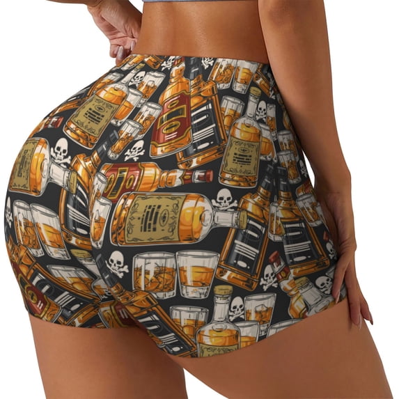 Rateoe Vintage Bottles Printed Power Workout Shorts for Women Tummy Control Squat Proof Ribbed Thick Seamless Scrunch Active Short-X-Large