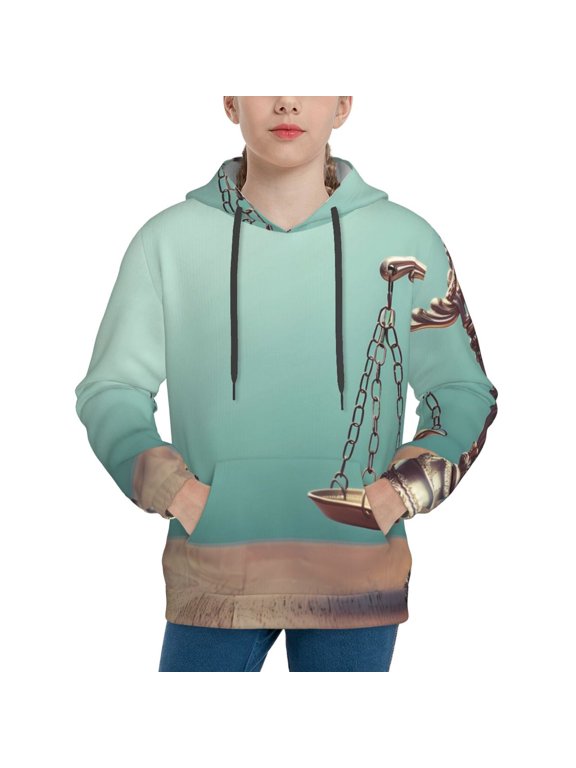 Vintage Brass Balance Scale Pattern Boys Hoodie, Youth Pullover Hooded Sweatshirt, Kangaroo Pocket Hoodie for Kids-Medium