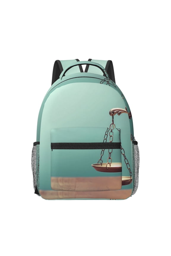 Vintage Brass Balance Scale Pattern Durable Student Backpack Laptop Bag- Ergonomic Design, Waterproof Twill Fabric - Ideal for School, Travel, and Outdoor Activities-One Size