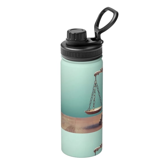 Rateoe Vintage Brass Balance Scale Printed 18oz Sports Insulated Water Bottle, Double-Wall Stainless Steel Kettle with Leak-Proof Cap and Carry Loop, BPA-Free for Outdoor, Gym, Camping, and Travel