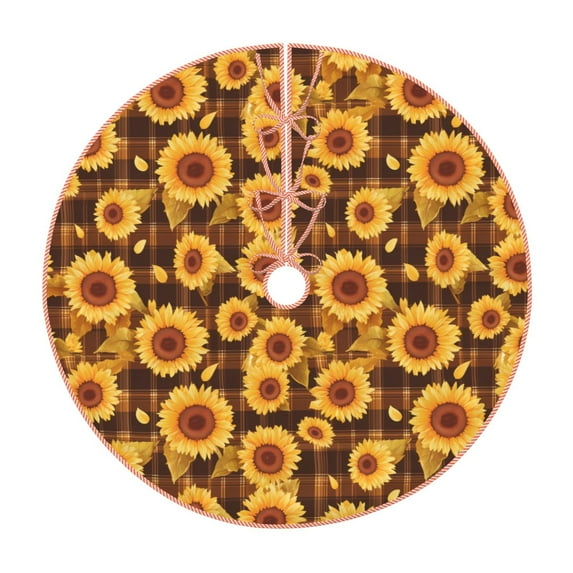 Rateoe Vintage Brown Plaid Sunflower Pattern Christmas Tree Skirt with Ties , Christmas Tree Decorations, Farmhouse Christmas Decor Xmas Holiday Decorations-30"