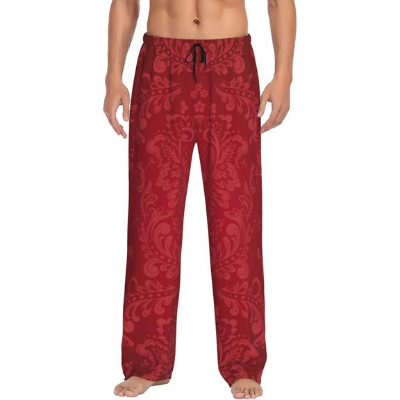 Rateoe Vintage Burgundy Pattern Men’s Ultra-Soft Comfy Pajama Lounge Pants Sleepwear,Comfortable Lounge Wear,lightweight Pajamas, Casual Home Wear-Large