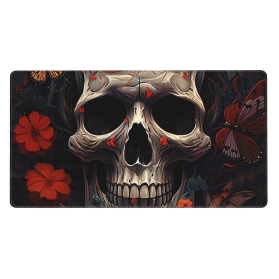 Rateoe Vintage Butterfly Flower Skull Print Mouse Pad - Extended Large Gaming Mousepad,Non-Slip Stitched Edge,16x29.5 Inch