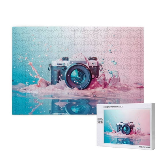 Rateoe Vintage Camera Splash Art Pattern Wooden Picture Puzzle ,1000 Piece Jigsaw Puzzle ,Family Fun Puzzle, Home Dcor Puzzle, Gift Puzzle(Horizontal style)