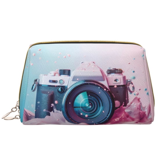 Rateoe Vintage Camera Splash Art for Travel Makeup Bag,Large Capacity Cosmetic Bags for Women,Waterproof Portable Pouch Open Flat Toiletry Bag Make up Organizer