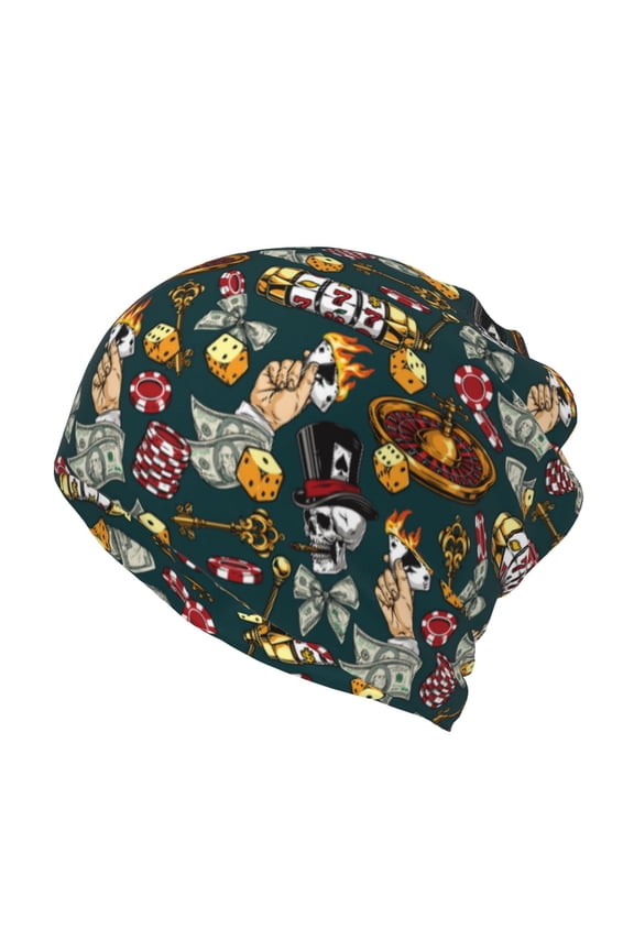 Vintage Casino Chips Cotton Slouchy Beanie Hat for Men/Women,Lightweight Oversize Large Thin Skull Cap Night Sleeping Cap